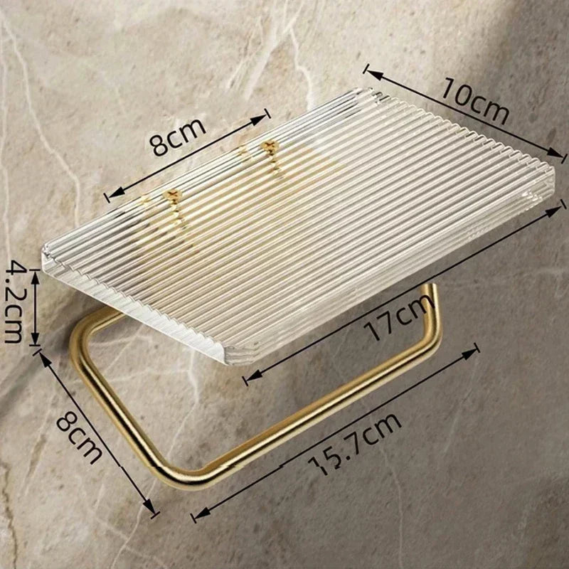 Luxury Gold Toilet Paper Holder with Shelf No Punching Acrylic Roll Paper Holder Tissue Hanger Bathroom Accessories Bathroom