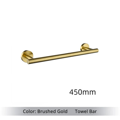 Brushed Gold Bathroom Accessories Set - Wall Mount Hand Towel Bar Rack Toilet Paper Holder Robe Hook Hardware Kit