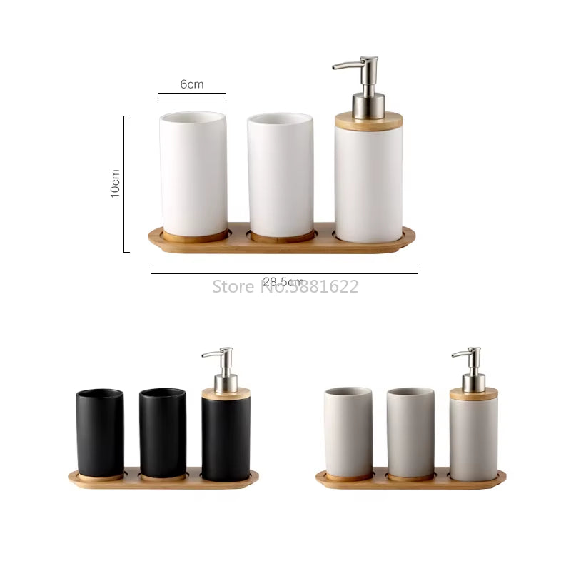 Ceramic Bamboo Bathroom Tumblers Teeth Brushing Cup Bathroom Emulsion Container Kitchen Tableware Dishwashing Liquid Container