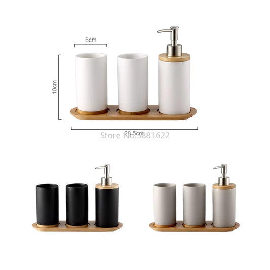 Ceramic Bamboo Bathroom Tumblers Teeth Brushing Cup Bathroom Emulsion Container Kitchen Tableware Dishwashing Liquid Container