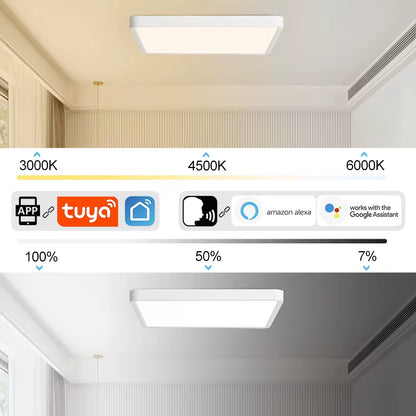 Tuya Smart LED Ceiling Lamp Wood Grain App Voice Control Alexa/Google Remote Control Square Ceiling Lights Living Room