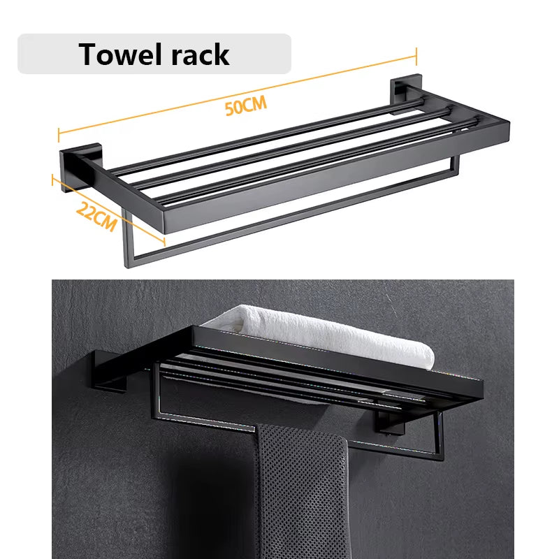 Bathroom Hardware Set Bathroom Accessories Black Robe Hook Towel Rail Bar Rack Bar Shelf Tissue Paper Holder Toothbrush Holder