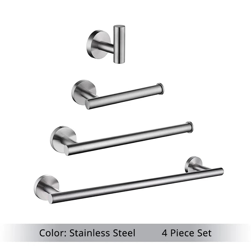 Brushed Gold Bathroom Accessories Set - Wall Mount Hand Towel Bar Rack Toilet Paper Holder Robe Hook Hardware Kit