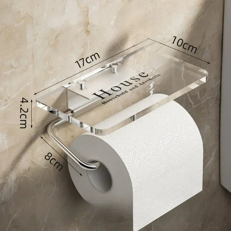 Luxury Gold Toilet Paper Holder with Shelf No Punching Acrylic Roll Paper Holder Tissue Hanger Bathroom Accessories Bathroom