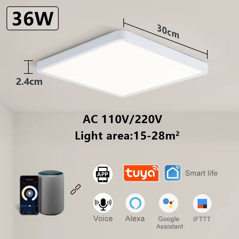 Tuya Smart LED Ceiling Lamp Wood Grain App Voice Control Alexa/Google Remote Control Square Ceiling Lights Living Room