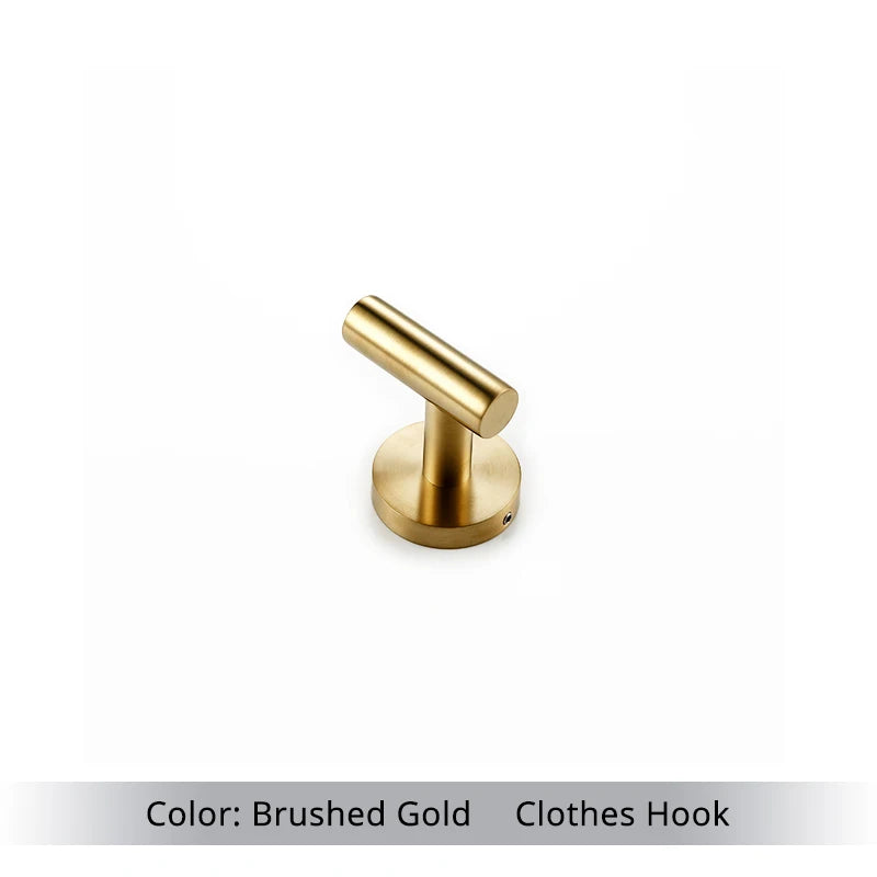 Brushed Gold Bathroom Accessories Set - Wall Mount Hand Towel Bar Rack Toilet Paper Holder Robe Hook Hardware Kit