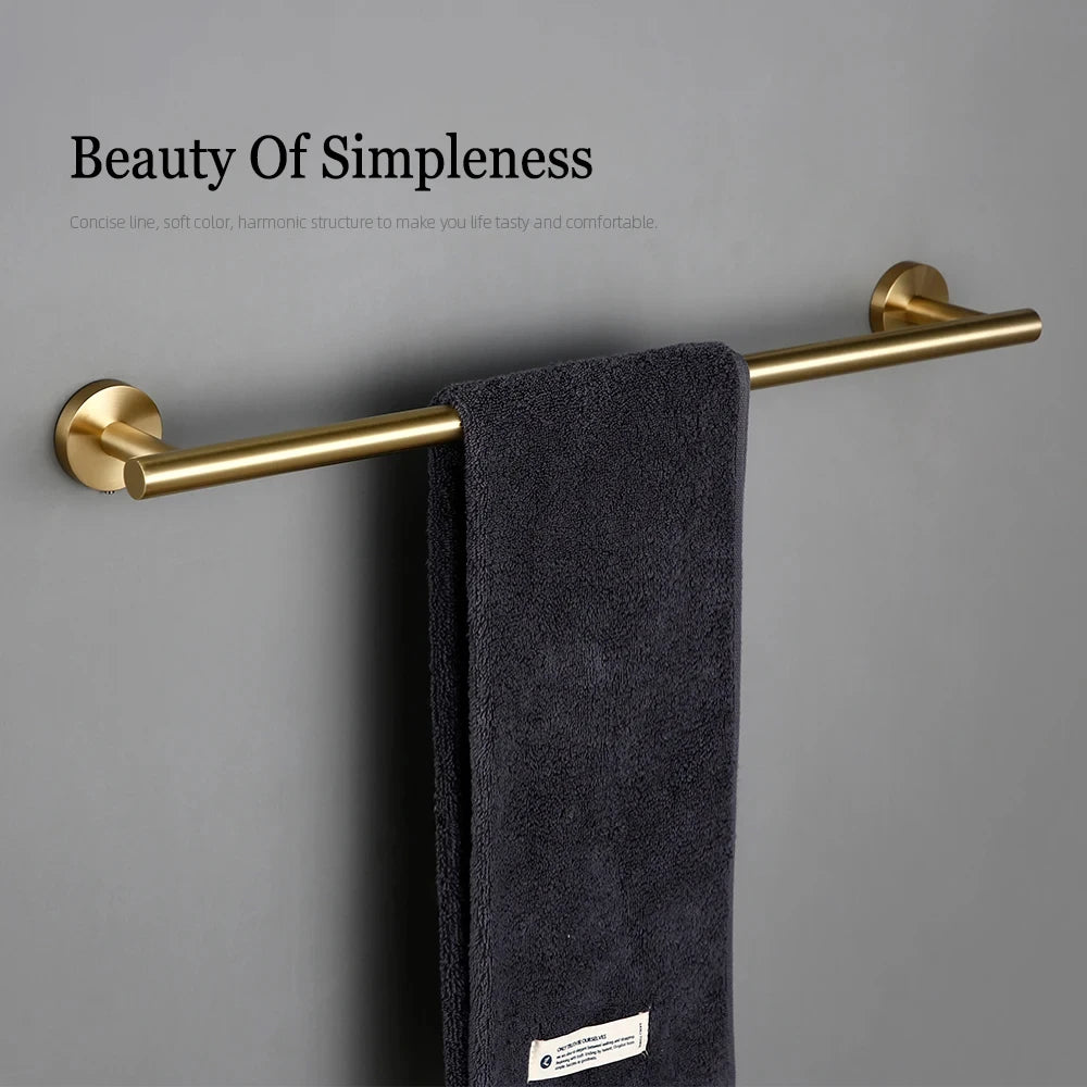 Brushed Gold Bathroom Accessories Set - Wall Mount Hand Towel Bar Rack Toilet Paper Holder Robe Hook Hardware Kit