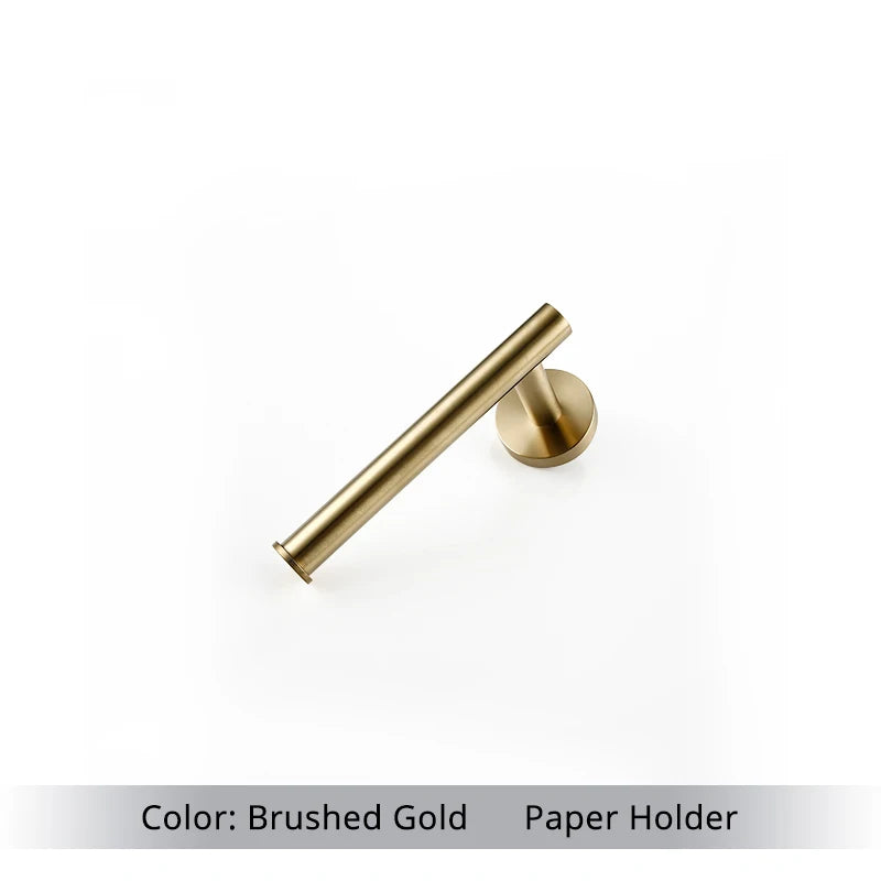 Brushed Gold Bathroom Accessories Set - Wall Mount Hand Towel Bar Rack Toilet Paper Holder Robe Hook Hardware Kit