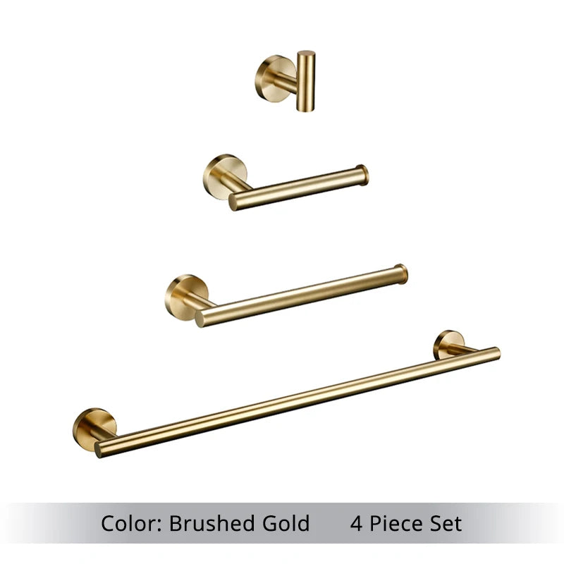 Brushed Gold Bathroom Accessories Set - Wall Mount Hand Towel Bar Rack Toilet Paper Holder Robe Hook Hardware Kit