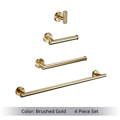 Brushed Gold Bathroom Accessories Set - Wall Mount Hand Towel Bar Rack Toilet Paper Holder Robe Hook Hardware Kit