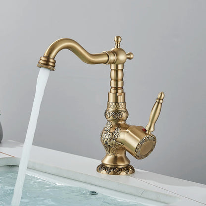 Kitchen Sink Faucets Retro Brass Antique Bronze Single Handle Kitchen Basin Faucets Deck Mounted Hot&Cold Water Mix Tap
