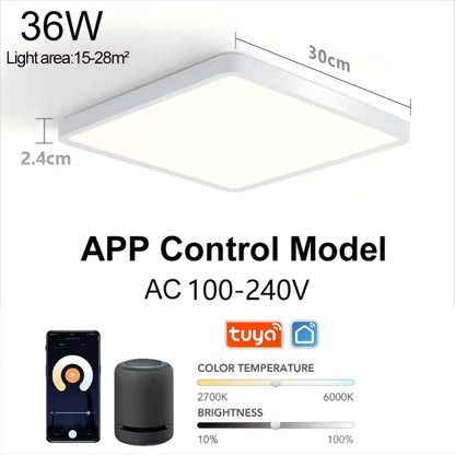 Tuya Smart LED Ceiling Lamp Wood Grain App Voice Control Alexa/Google Remote Control Square Ceiling Lights Living Room
