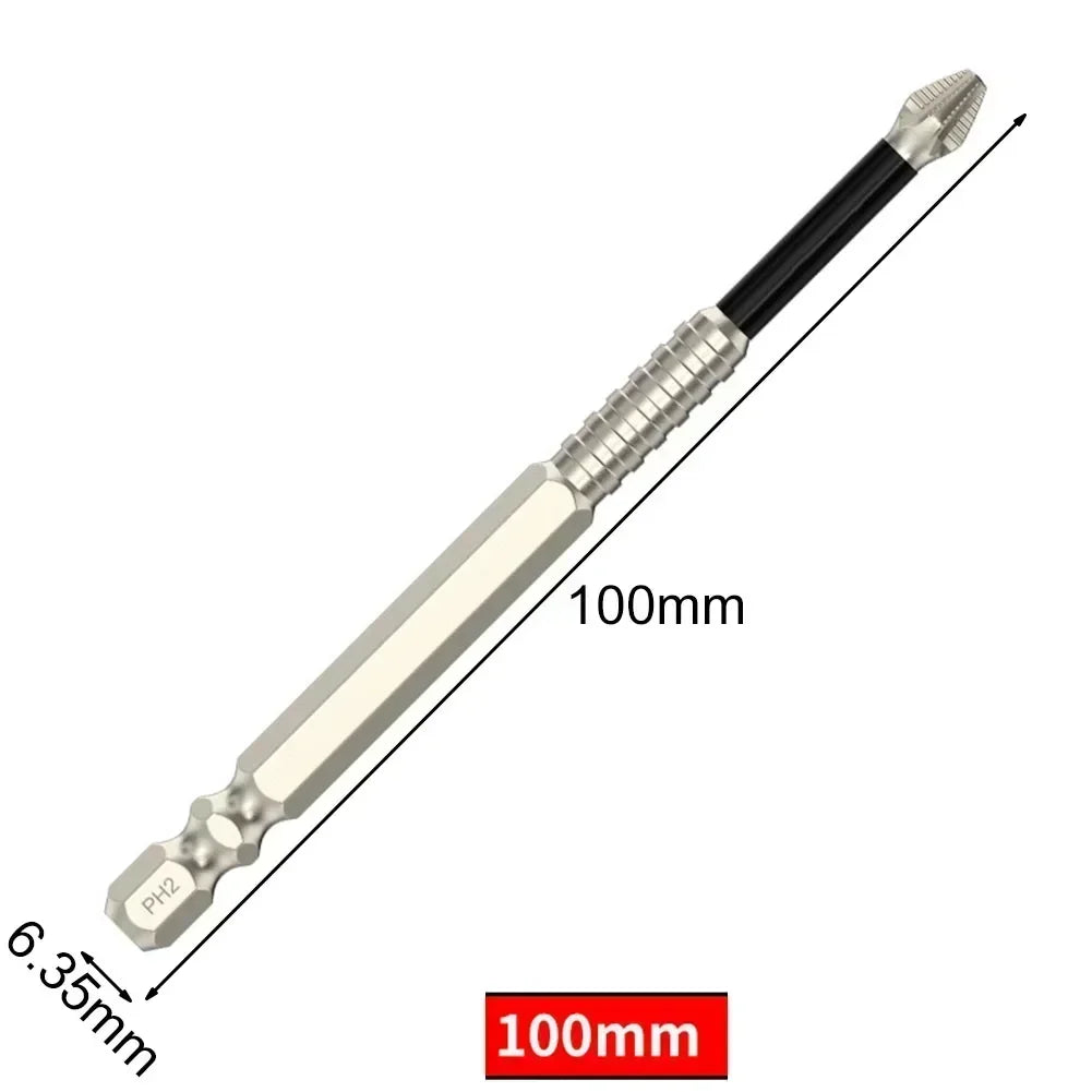 1Pc Magnetic Screwdriver Bit Alloy Steel Anti-Slip Long Drill Bits 1/4 Hex Shank PH2 Head Screwdriver Bit Hand Tools 25-150Mm