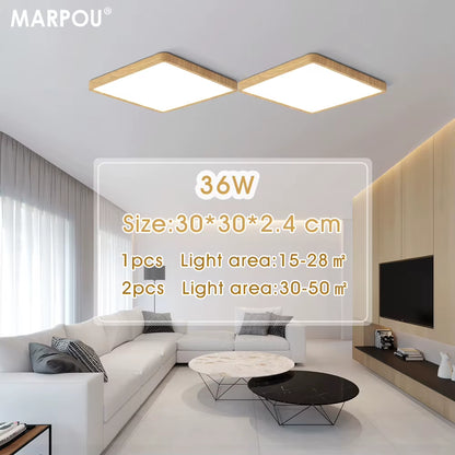 Tuya Smart LED Ceiling Lamp Wood Grain App Voice Control Alexa/Google Remote Control Square Ceiling Lights Living Room