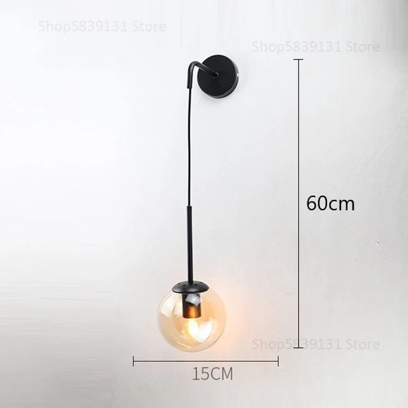 Nordic Modern Glass Ball Wall Lamps Retro Simple Bedside Living Room Decoration Lights Corridor Staircase LED Lighting Fixtures