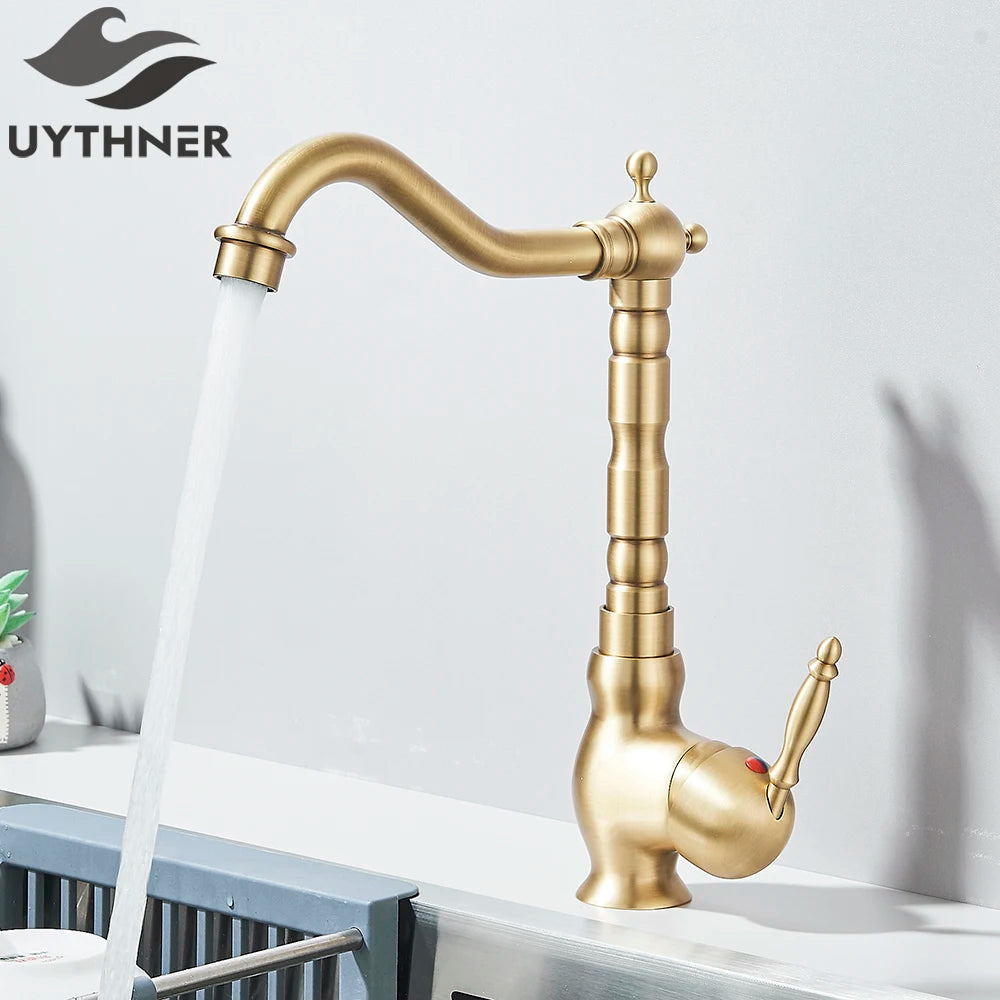 Kitchen Sink Faucets Retro Brass Antique Bronze Single Handle Kitchen Basin Faucets Deck Mounted Hot&Cold Water Mix Tap