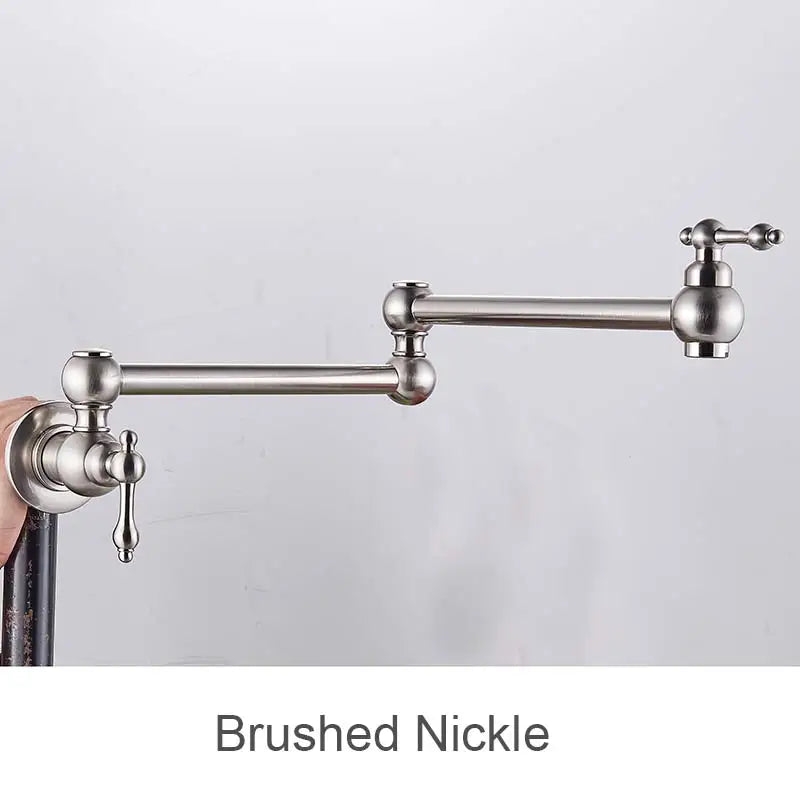 Brushed Gold Kitchen Faucet Wall Mount Bathroom Basin Faucet Cold Water Washing Tap Rotate Folding Spout Brass Vanity Sink Crane