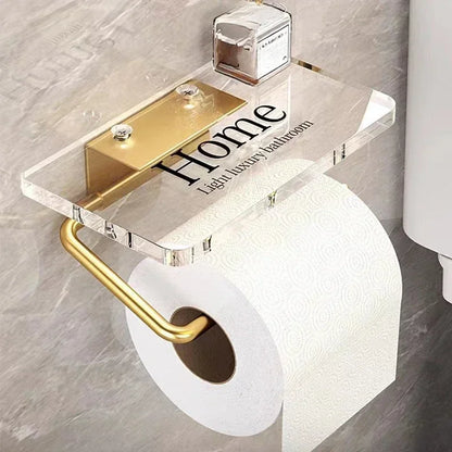 Luxury Gold Toilet Paper Holder with Shelf No Punching Acrylic Roll Paper Holder Tissue Hanger Bathroom Accessories Bathroom