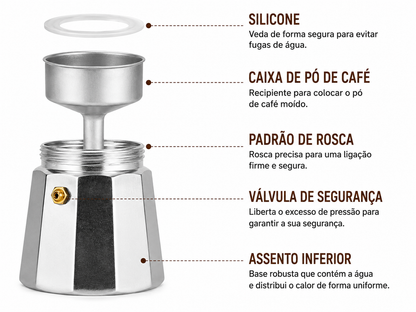 Cafeteira moka elétrica automática prepara café italiano autêntico em casa, corte de energia automático
