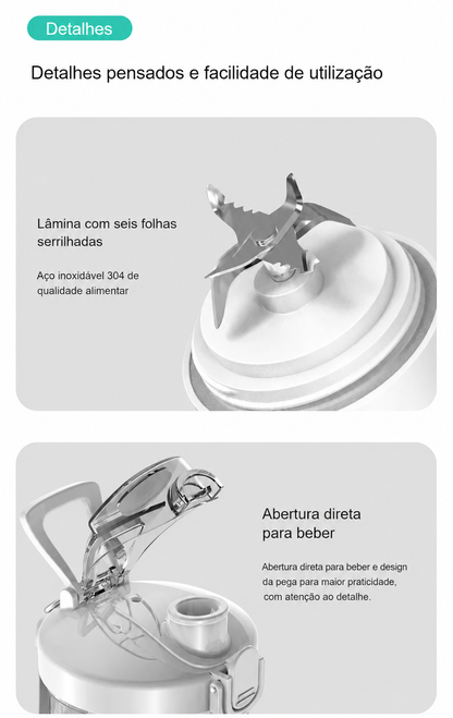 Liquidificador Portátil Sem Fios 600ml, 150W — Bateria Dupla 2000mAh, USB-C, Ideal para Smoothies e Batidos