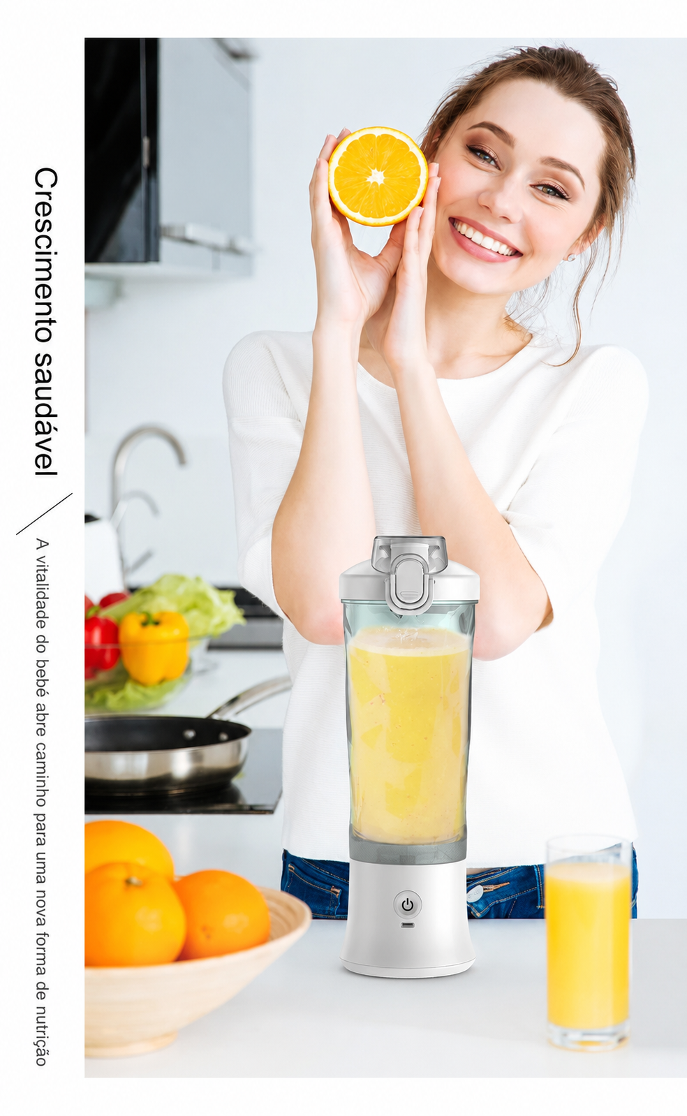 Liquidificador Portátil Sem Fios 600ml, 150W — Bateria Dupla 2000mAh, USB-C, Ideal para Smoothies e Batidos
