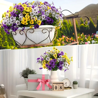Flores decorativas artificiais de amor-perfeito para decoração interior ou exterior, perfeitas para usar em floreiras