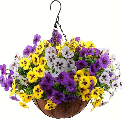 Flores decorativas artificiais de amor-perfeito para decoração interior ou exterior, perfeitas para usar em floreiras