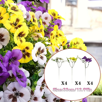 Flores decorativas artificiais de amor-perfeito para decoração interior ou exterior, perfeitas para usar em floreiras