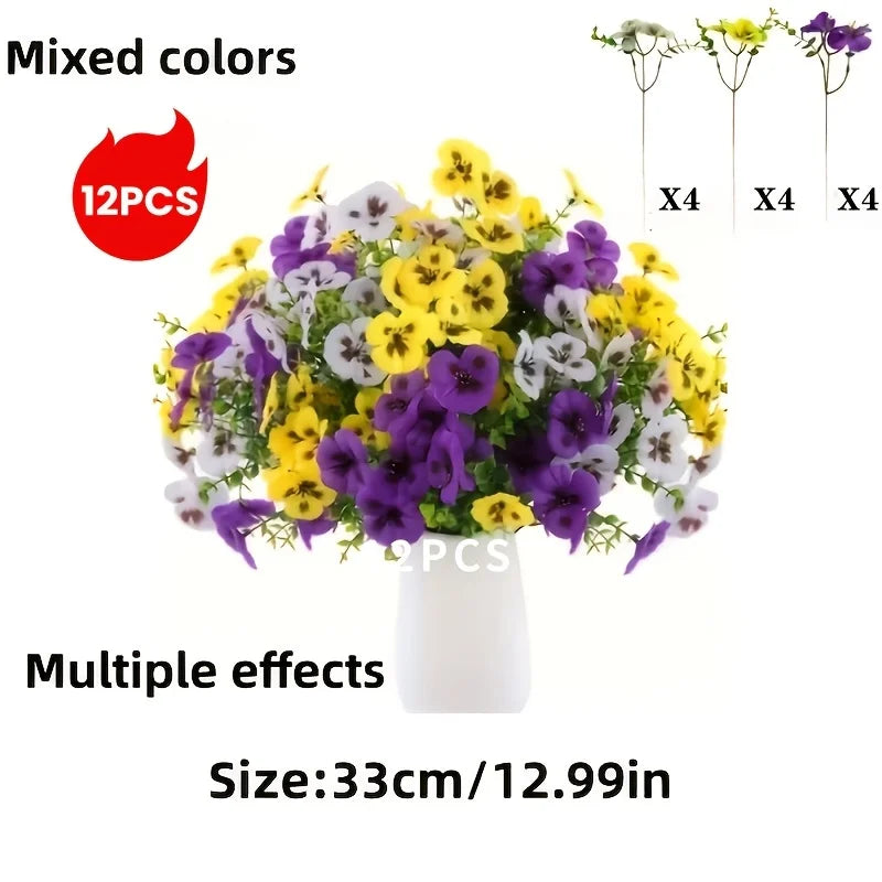 Flores decorativas artificiais de amor-perfeito para decoração interior ou exterior, perfeitas para usar em floreiras