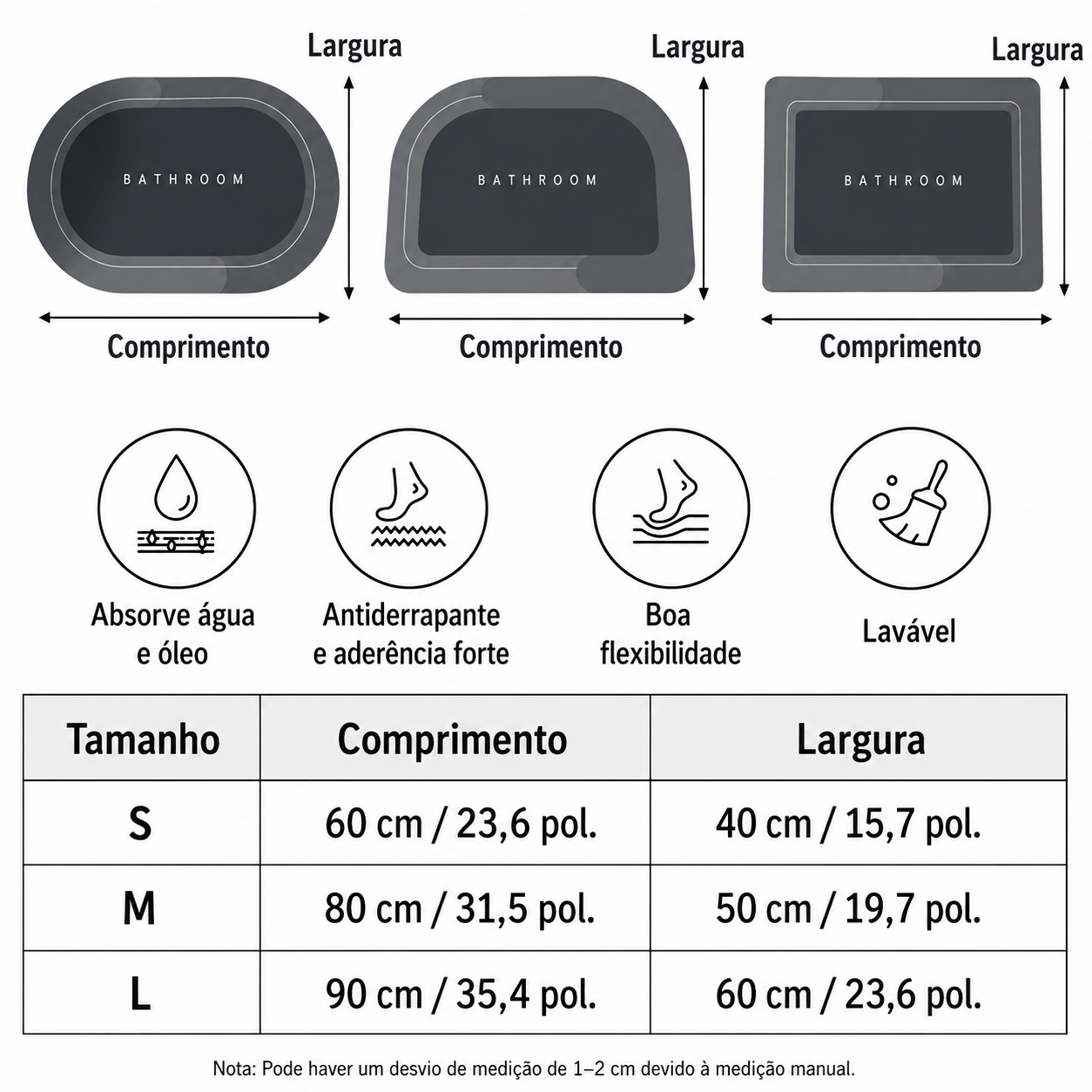 Tapete de Banho Super Absorvente e Antiderrapante - Secagem Rápida