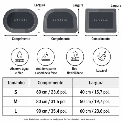 Tapete de Banho Super Absorvente e Antiderrapante - Secagem Rápida
