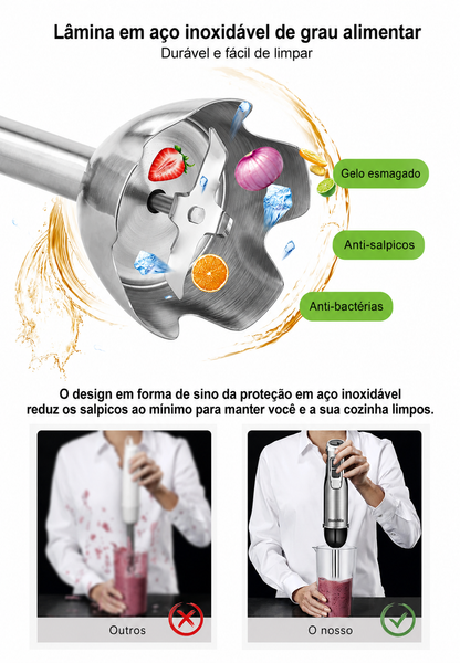 Varinha Mágica BioloMix 4 em 1, 1200W, 6 velocidades com picadora 500ml, copo misturador 600ml e batedor de claras
