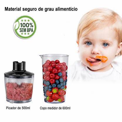 Varinha Mágica BioloMix 4 em 1, 1200W, 6 velocidades com picadora 500ml, copo misturador 600ml e batedor de claras