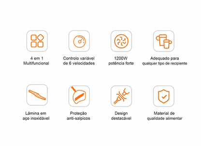 Varinha Mágica BioloMix 4 em 1, 1200W, 6 velocidades com picadora 500ml, copo misturador 600ml e batedor de claras