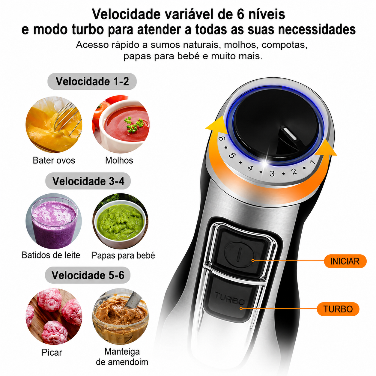 Varinha Mágica BioloMix 4 em 1, 1200W, 6 velocidades com picadora 500ml, copo misturador 600ml e batedor de claras