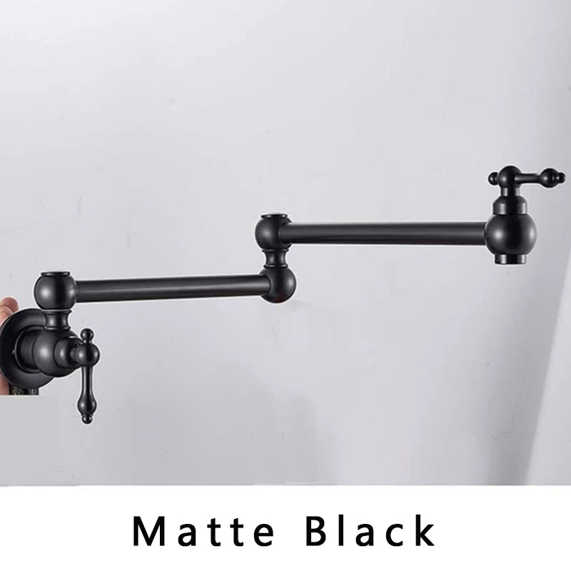 Brushed Gold Kitchen Faucet Wall Mount Bathroom Basin Faucet Cold Water Washing Tap Rotate Folding Spout Brass Vanity Sink Crane