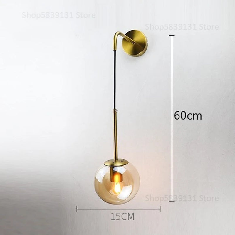 Nordic Modern Glass Ball Wall Lamps Retro Simple Bedside Living Room Decoration Lights Corridor Staircase LED Lighting Fixtures