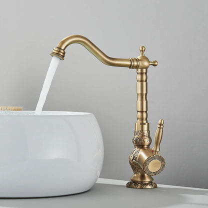Kitchen Sink Faucets Retro Brass Antique Bronze Single Handle Kitchen Basin Faucets Deck Mounted Hot&Cold Water Mix Tap
