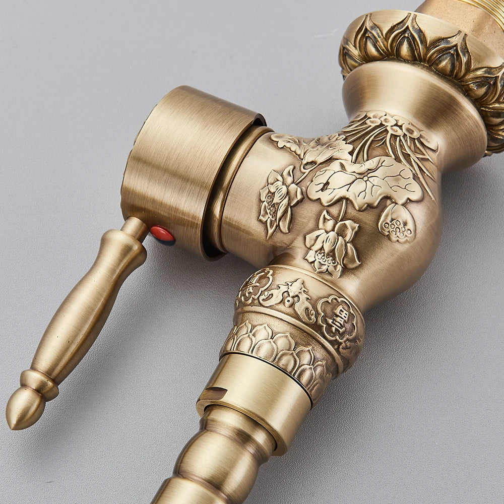 Kitchen Sink Faucets Retro Brass Antique Bronze Single Handle Kitchen Basin Faucets Deck Mounted Hot&Cold Water Mix Tap