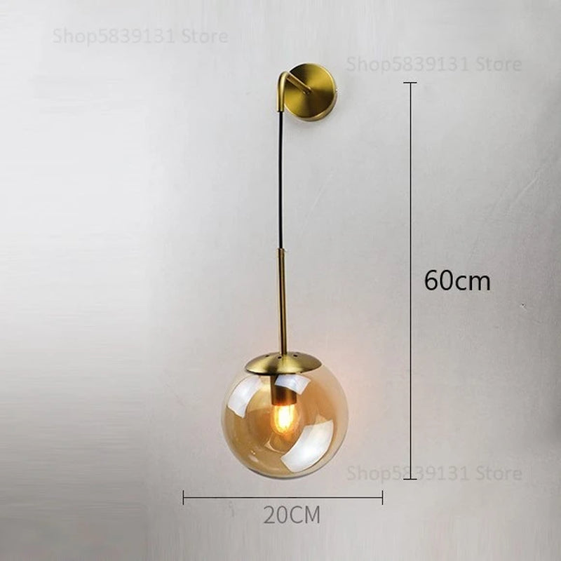 Nordic Modern Glass Ball Wall Lamps Retro Simple Bedside Living Room Decoration Lights Corridor Staircase LED Lighting Fixtures