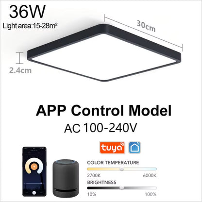 Tuya Smart LED Ceiling Lamp Wood Grain App Voice Control Alexa/Google Remote Control Square Ceiling Lights Living Room