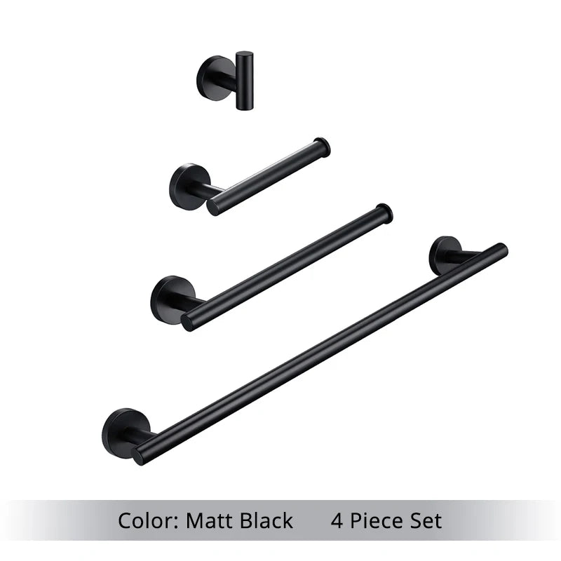 Brushed Gold Bathroom Accessories Set - Wall Mount Hand Towel Bar Rack Toilet Paper Holder Robe Hook Hardware Kit
