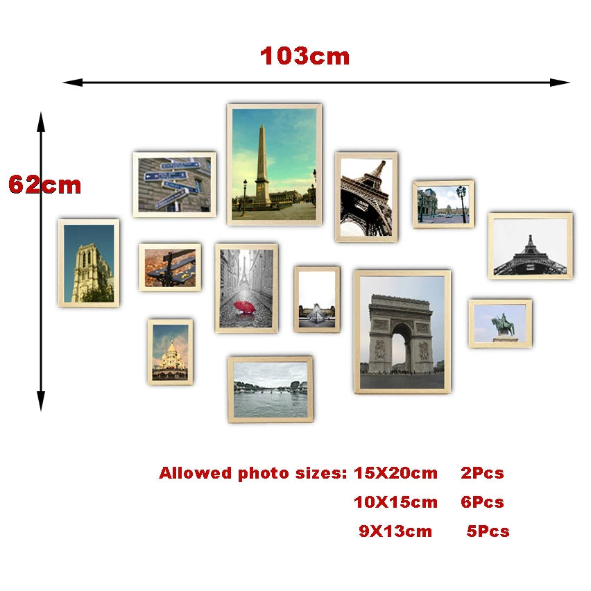 13Pcs/Set Wood Picture Frames for Wall Hanging, Photo Frame Wall with Picture Classic Wooden Frame for Home Decor