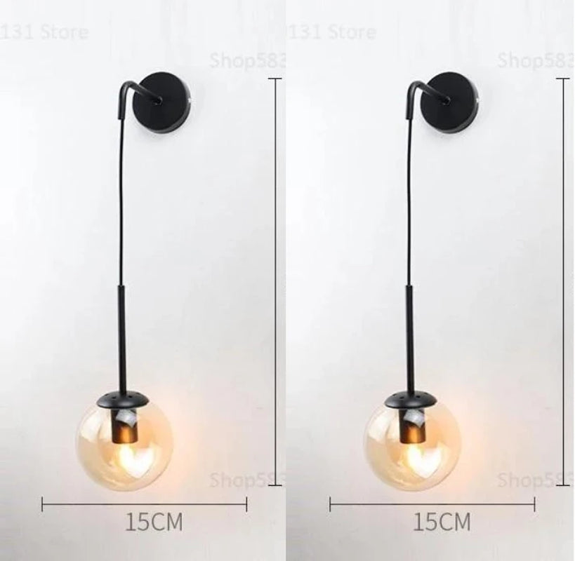 Nordic Modern Glass Ball Wall Lamps Retro Simple Bedside Living Room Decoration Lights Corridor Staircase LED Lighting Fixtures