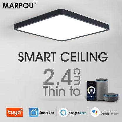 Tuya Smart LED Ceiling Lamp Wood Grain App Voice Control Alexa/Google Remote Control Square Ceiling Lights Living Room