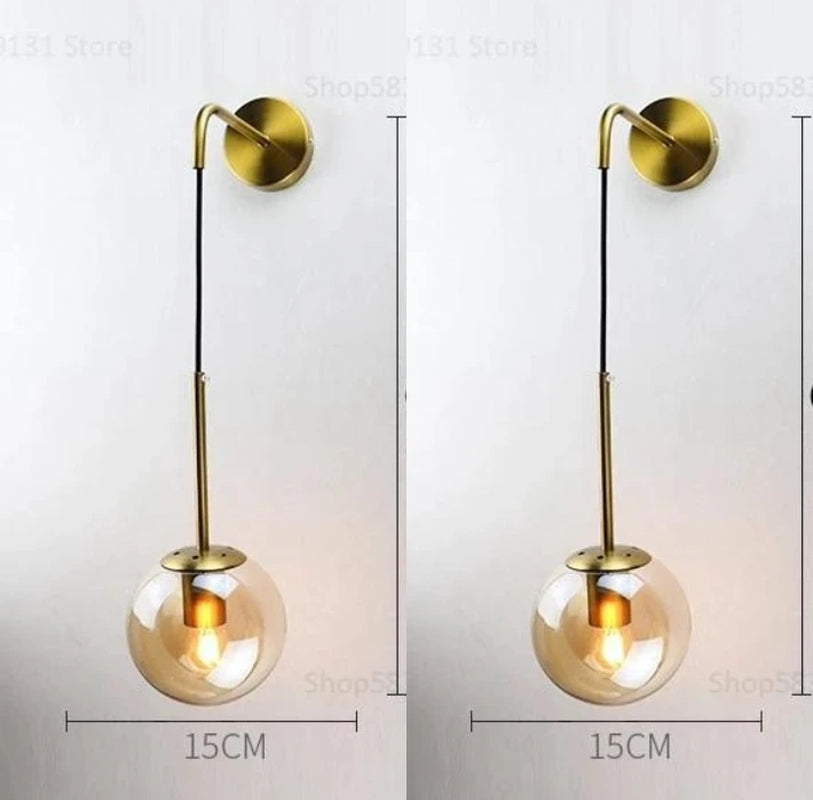 Nordic Modern Glass Ball Wall Lamps Retro Simple Bedside Living Room Decoration Lights Corridor Staircase LED Lighting Fixtures