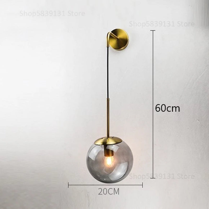Nordic Modern Glass Ball Wall Lamps Retro Simple Bedside Living Room Decoration Lights Corridor Staircase LED Lighting Fixtures