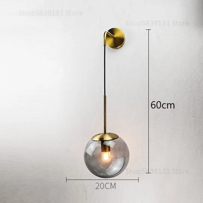 Nordic Modern Glass Ball Wall Lamps Retro Simple Bedside Living Room Decoration Lights Corridor Staircase LED Lighting Fixtures