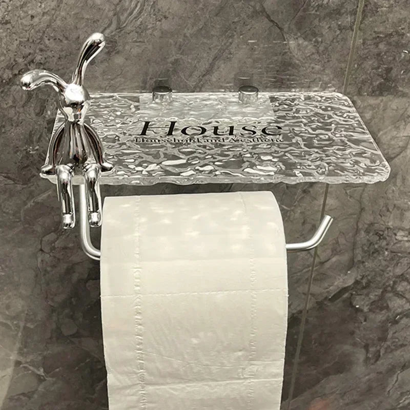 Luxury Gold Toilet Paper Holder with Shelf No Punching Acrylic Roll Paper Holder Tissue Hanger Bathroom Accessories Bathroom