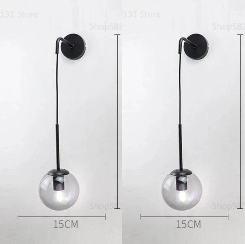 Nordic Modern Glass Ball Wall Lamps Retro Simple Bedside Living Room Decoration Lights Corridor Staircase LED Lighting Fixtures